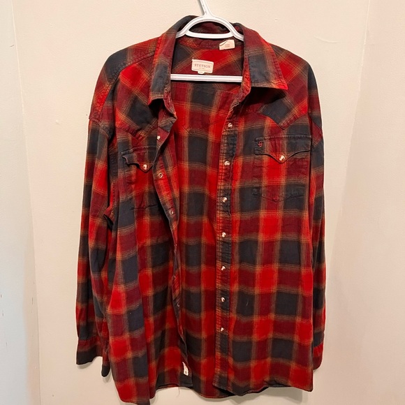 Stetson - Men’s XXL - Red & Blue Flannel Style - Pearl Snap Western Shirt - - Picture 2 of 14